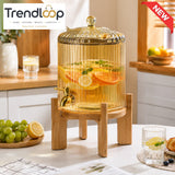 GLASS BEVERAGE DISPENSER WITH WOODEN STAND & METAL TAP - 3.6 LITER