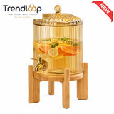GLASS BEVERAGE DISPENSER WITH WOODEN STAND & METAL TAP - 3.6 LITER