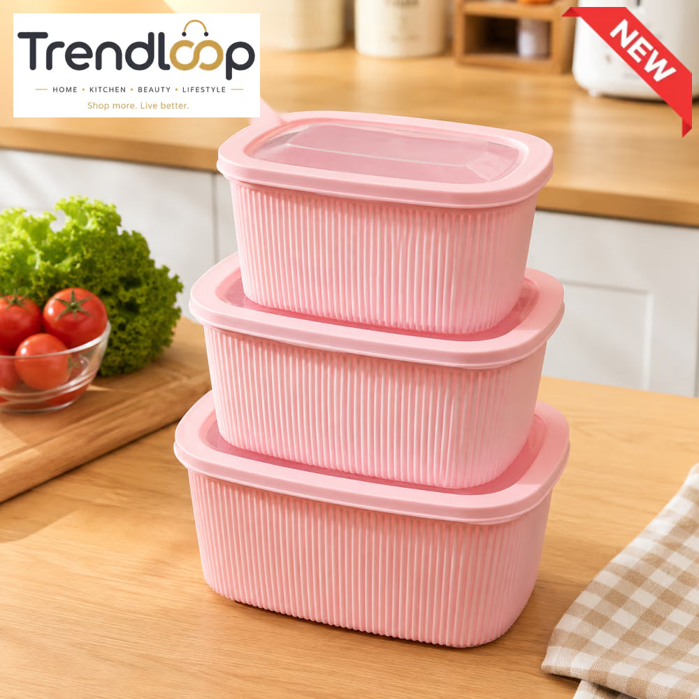 PLASTIC FOOD STORAGE CONTAINER SET WITH TRANSPORT LID - 3 PIECE SET
