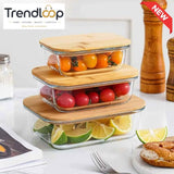 GLASS FOOD STORAGE CONTAINERS WITH NATURAL BAMBOO LIDS-3 PIECE