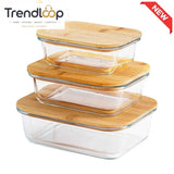 GLASS FOOD STORAGE CONTAINERS WITH NATURAL BAMBOO LIDS-3 PIECE