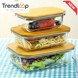 GLASS FOOD STORAGE CONTAINERS WITH NATURAL BAMBOO LIDS-3 PIECE
