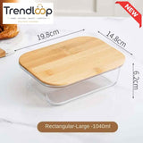 GLASS FOOD STORAGE CONTAINERS WITH NATURAL BAMBOO LIDS-3 PIECE