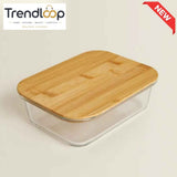 GLASS FOOD STORAGE CONTAINERS WITH NATURAL BAMBOO LIDS-3 PIECE
