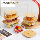 GLASS FOOD STORAGE CONTAINERS WITH NATURAL BAMBOO LIDS-3 PIECE