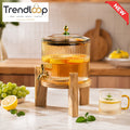 PREMIUM GLASS BEVERAGE DISPENSER WITH WOODEN STAND & LID - 2.6 LITER