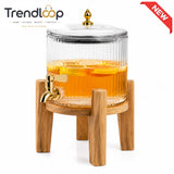 PREMIUM GLASS BEVERAGE DISPENSER WITH WOODEN STAND & LID - 2.6 LITER