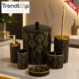 LUXURY BLACK & GOLD 6-PIECE BATHROOM ACCESSORY SET