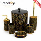 LUXURY BLACK & GOLD 6-PIECE BATHROOM ACCESSORY SET