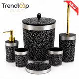 LUXURY BLACK & SILVER BATHROOM ACCESSORIES SET – 6 PIECES