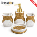 ROYAL MARBLE & GOLD CERAMIC BATHROOM ACCESSORIES SET – 4 PIECES