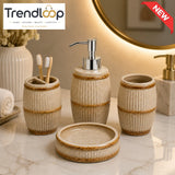 RUSTIC BEIGE CERAMIC BATHROOM ACCESSORIES SET – 4 PIECES