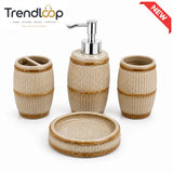 RUSTIC BEIGE CERAMIC BATHROOM ACCESSORIES SET – 4 PIECES