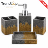 MODERN CHARCOAL & GOLD BATHROOM ACCESSORIES SET – 4 PIECES