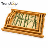 LUXEWOOD 3-PIECE RECTANGULAR WOODEN SERVING TRAY SET - BAMBOO GROVE