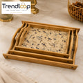 LUXEWOOD 3-PIECE RECTANGULAR WOODEN SERVING TRAY SET - BLUE WILDFLOWER