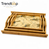 LUXEWOOD 3-PIECE RECTANGULAR WOODEN SERVING TRAY SET - PINE FOREST
