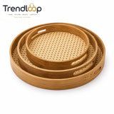 LUXEWOOD 3-PIECE ROUND WOODEN SERVING TRAY SET