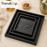 LUXEWOOD 3-PIECE WOODEN SERVING TRAY SET - BLACK WOOD