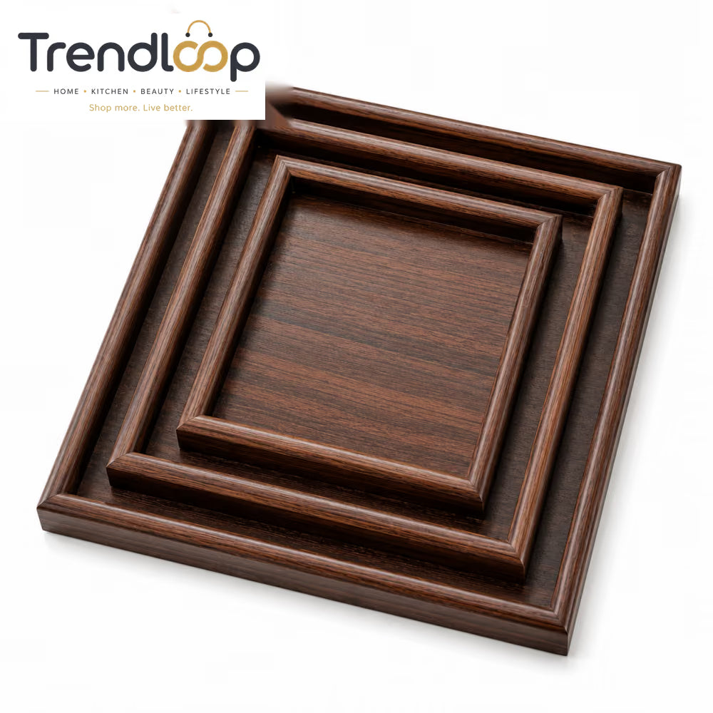 LUXEWOOD 3-PIECE WOODEN SERVING TRAY SET - DARK WALNUT