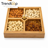 LUXEWOOD 4-COMPARTMENT WOODEN DRY FRUIT SERVING TRAY