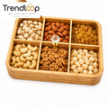 LUXEWOOD PREMIUM 6-PARTITION WOODEN DRY FRUIT & SNACK SERVING BOX - LIGHT BROWN