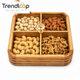 LUXEWOOD PREMIUM 4-PARTITION WOODEN DRY FRUIT & SNACK SERVING BOX - LIGHT BROWN
