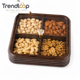 LUXEWOOD PREMIUM 4-PARTITION WOODEN DRY FRUIT & SNACK SERVING BOX - DARK WOOD