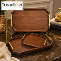 PREMIUM WOODEN SERVING TRAY SET WITH GOLD HANDLES 3-PIECES SET