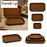 PREMIUM WOODEN SERVING TRAY SET WITH GOLD HANDLES 3-PIECES SET