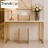 LUXURY BAMBOO & GOLD FLAKE ACRYLIC TISSUE BOX WITH MATCHING DUSTBIN SET