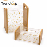 LUXURY BAMBOO & GOLD FLAKE ACRYLIC TISSUE BOX WITH MATCHING DUSTBIN SET
