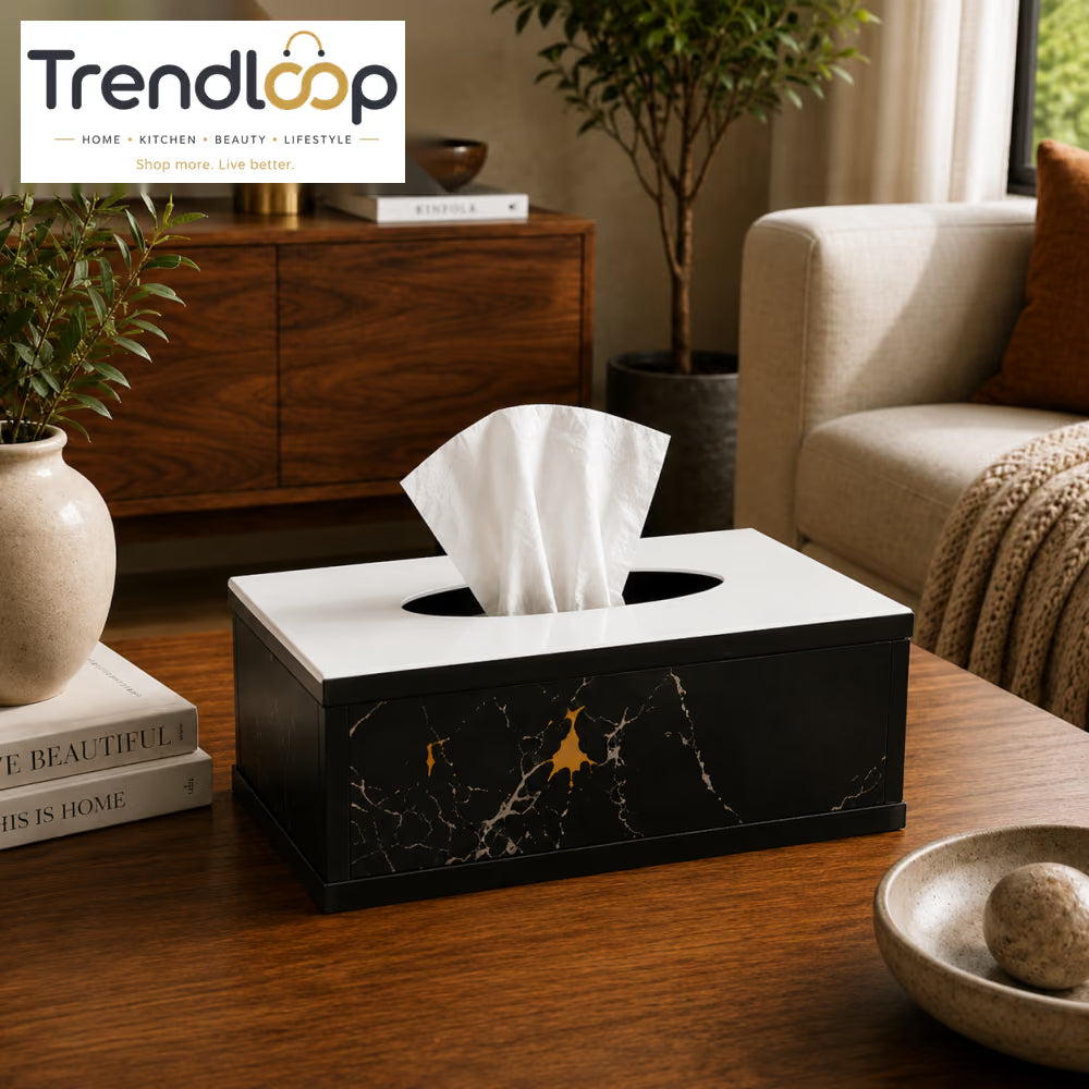 LUXURY MODERN ACRYLIC TISSUE BOX HOLDER - MARBLE BLACK