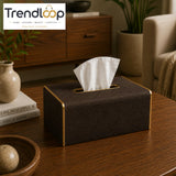NORDIC WOOD & LEATHER TISSUE BOX COVER - DARK COCOA