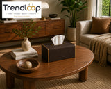 NORDIC WOOD & LEATHER TISSUE BOX COVER - DARK COCOA