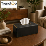 NORDIC WOOD & LEATHER TISSUE BOX COVER - MIDNIGHT BLACK