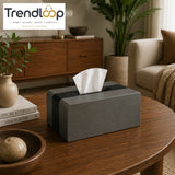 LUXURY WOOD & LEATHER TABLETOP TISSUE BOX HOLDER - GRAPHITE GREY