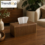 LUXURY WOOD & LEATHER TABLETOP TISSUE BOX HOLDER - WALNUT OAK
