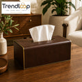 LUXURY WOOD & LEATHER TABLETOP TISSUE BOX HOLDER - ESPRESSO BROWN