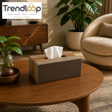 LUXURY WOOD & LEATHER TABLETOP TISSUE BOX HOLDER - WALNUT BROWN