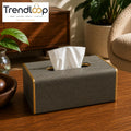NORDIC WOOD & LEATHER TISSUE BOX COVER - GREY