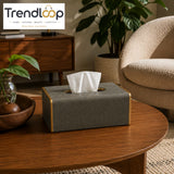 NORDIC WOOD & LEATHER TISSUE BOX COVER - GREY