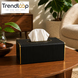 NORDIC WOOD & LEATHER TISSUE BOX COVER - BLACK