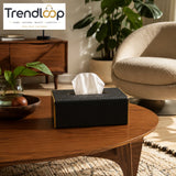 NORDIC WOOD & LEATHER TISSUE BOX COVER - BLACK