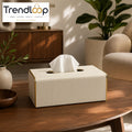 NORDIC WOOD & LEATHER TISSUE BOX COVER - WHITE