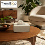 NORDIC WOOD & LEATHER TISSUE BOX COVER - WHITE