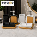MODERN NORDIC BAMBOO BATHROOM ACCESSORY SET – BLACK & WHITE EDITION 4-PIECE