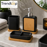 MODERN NORDIC BAMBOO BATHROOM ACCESSORY SET – BLACK & WHITE EDITION 4-PIECE