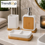 MODERN NORDIC BAMBOO BATHROOM ACCESSORY SET – BLACK & WHITE EDITION 4-PIECE