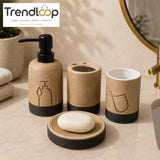 MODERN RIBBED CERAMIC BATHROOM ORGANIZER SET